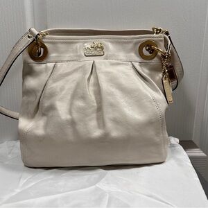Coach Madison Ivory Pleated Leather Tote with Gold Accents